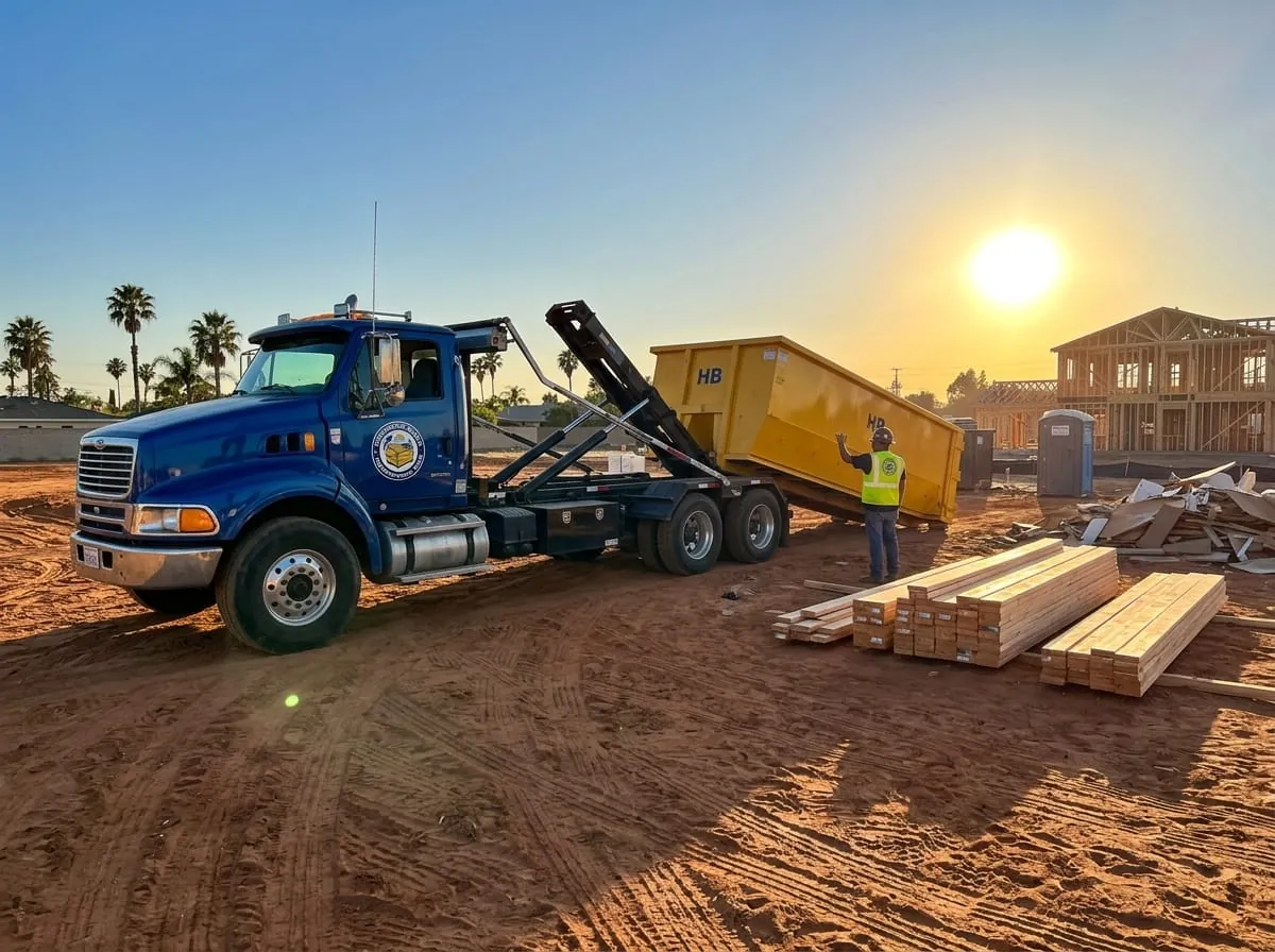 30 yard dumpster being delivered to a Huntington Beach CA construction site